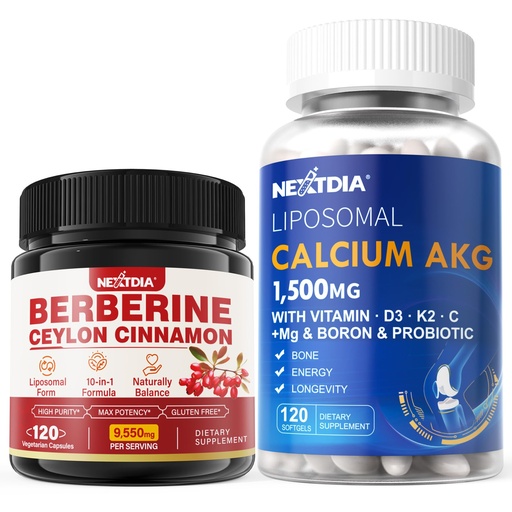 [BRSRAGIEDECAEAA4] Nextdia Berberine Supplement 1500mg + Liposomal Calcium AKG Supplement 1500mg