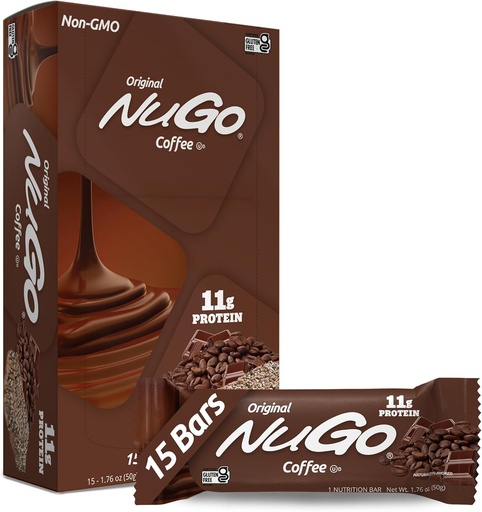 [BRSWIYQMDMNGEYL4] NuGo Protein Bar, Coffee, 11g Protein, Gluten Free, 15 Count