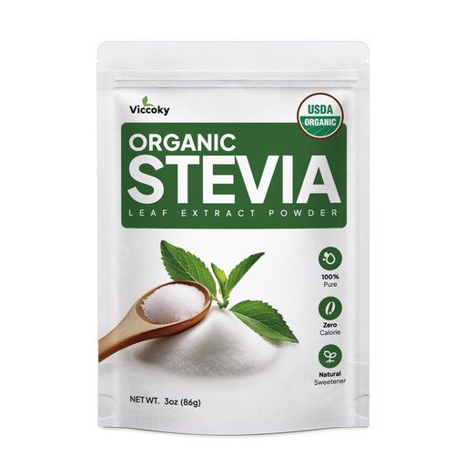 [BRSRAHT4DN5RSCL5] Viccoky Organic Stevia milteliai 3oz (86g), Pure Stevia ekstraktas milteliai, Sugar- free & 0 Kalorijos, Nėra priedų, Cukraus pakaitalas, Natūralus saldiklis
