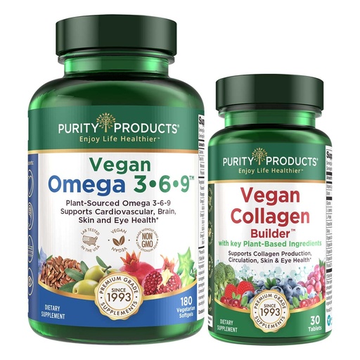 [BRSRAYY7DMPWECLG] Purity Products Bundle - Vegan Omega 3-6-9 (180 ct)+ Vegan Collagen Builder Omega 3-6-9 (“5 in 1” Plant-Based Omega Essential Fatty Acid) - Vegan Collagen Builder (w/Key Plant-Based Ingredients)