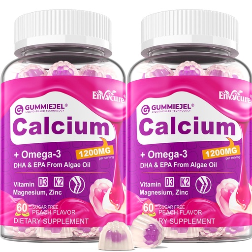 [BRSRAYL6AABGY33O] 2 Pack - Calcium Citrate 1200mg Gummies, Vitamin D3 K2, Omega-3, Magnesium, Zinc, Boron, Manganese, Copper, 600mg Calcium Supplements for Women & Men Bone Strength, Immune Support - Vegan, Sugar Free