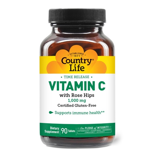 [BRSWIYQZPIMQAF3U] Country Life Vitamin C 1000mg with Rose Hips – Time Release Immune Support Supplement – Antioxidant Protection – Vegan, Gluten-Free, Preservative-Free – 90 Tablets