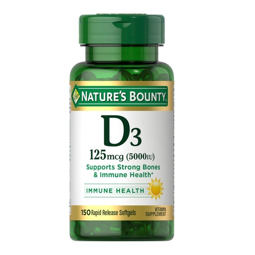 [BRSWIYAQOF7BQFL6] Nature's Bounty Vitamin D3 5000 IU Softgels, Rapid Release, Immune Support, Vitamin D Supplements, 150 Ct