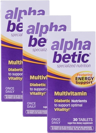 [BRSWIYYMOJ6RG3LG] Alpha Betic once Daily Multivitamin for Diabetics, Gluten Free, Sugar Free, Extended Energy Dietary supplement, 30 Tablets (3 Pack)3