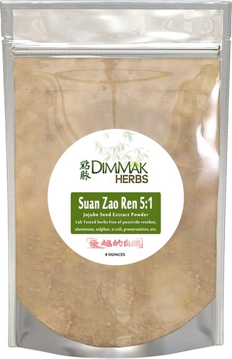 [BRSW2BQ2OJ5BQD32] Dimmak Herbs Organic Suan Zao Ren 5:1 Extra Strength Extract Powder | Jujube Seed (ziziphus) Chinese Herb Lab Tested 5:1 Concentrate Granules 112g / 4oz