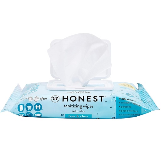 [BRSROEDQOABRMHTA] The Honest Company Fragrance Free Sanitizing Alcohol Wipes | Antibacterial + Safe for Hands | Kills 99% of Germs, Made With Aloe | 50 Count (1 Pack)
