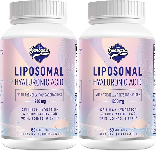 [BRSRMZYYDIMWOHL6] Liposomal Hyaluronic Acid Supplements 1000mg-High Bioavailable Dietary Hyaluronic Acid Capsules-with 200 mg Tremella Polysaccharides for Double Strength Skin Hydration,Joint Lubrication,2 Pack