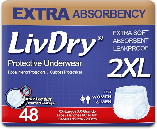[BRSWKHDZAYGQCHYU] LivDry Adult XXL Incontinence Underwear, Extra Comfort Absorbency, Leak Protection, XX-Large, 48-Pack
