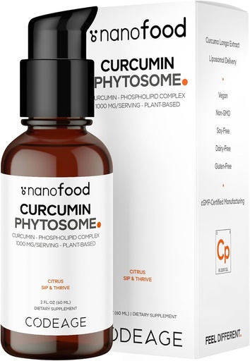 [BRSRMFADCUMQKETO] Codeage Liposomal Curcumin Phytosome Liquid Supplement, Turmeric Curcumin Vegan Liquid Drops, Plant-Based Curcuma Longa Dropper, Curcumina, Sunflower Phospholipid, Sugar-Free, Citrus Flavor, 2 fl oz