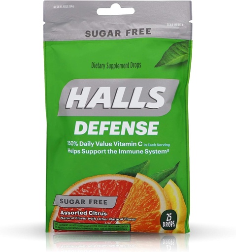 [BRSWG2QQAUAWGGTK] Halls Defense Vitamin C Drops Sugar Free Assorted Citrus - 25 ct, 4 Pack of 4