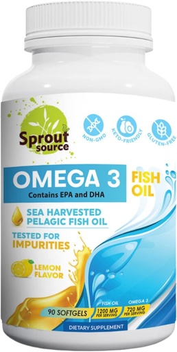 [BRSROYI2DEBR6G35] Sea-Harvested Pelagic Omega-3 Fish Oil for Heart Health, Eyes and Joint Support - 1200mg, 90-Day Supply - High Potency EPA DHA Fatty Acids - Lemon Flavor Anchovy Fish Oil - 90 Softgels