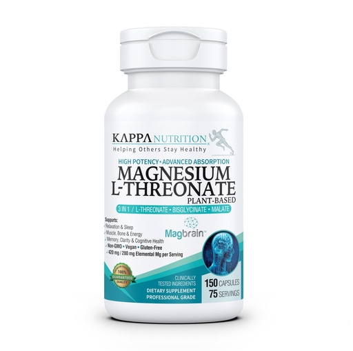 [BRSROH33BUCAEE3K] Kappa Nutrition Powered by Magbrain™ Magnesium L-Threonate Plant-Based, 150 Vegan Capsules, 420mg Elemental Magnesium (3 Capsules) from 2,253mg, Brain, Sleep & Muscle Support.