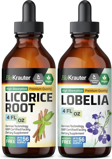 [BRSRAGL2DN7AMCQZ] BIO KRAUTER Licorice Root Tincture 4 Fl. Oz. & Lobelia Tincture 4 Fl. Oz.