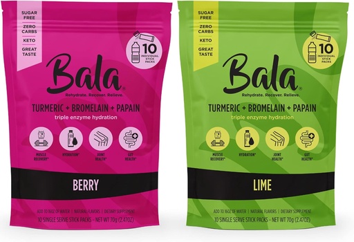 [BRSW2BITAABRS2DX] BALA Turmeric Enzyme Powder Packets, Sugar Free Hydration Mix for Gut Health, Immune Support, Natural Flavors, 10 Pack