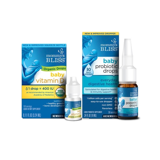 [BRSW2ZIYCAPAOEIZ] Mommy's Bliss Organic Baby Vitamin D Drops 100 Servings (Pack of 1) with Baby Probiotic Drops Everyday 30 Servings (Pack of 1)