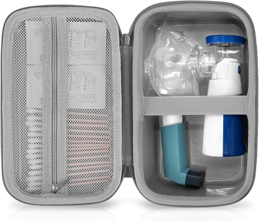 [BRSRAZD3C4HWMEQZ] Asthma Inhaler Case 휴대용 분무기 및 Spacer Storage for Kids and Adults - 마스크, 흡입기 홀더 (GREY)를위한 여행 휴대용 케이스