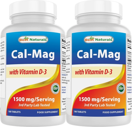 [BRSW2AQYOUCQGC3H] Melhor Magnésio de Cálcio Natural com Vitamina D3 1500mg Servindo 180 comprimidos (180 Count of 2))