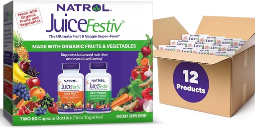 [BRSRMAL7DMCWCH33] Natrol JuiceFestiv Pack, Daily פירות ו- Veggie כמוסות, תמיכה בתוסף תזונה תזונתית, 120 הרוזן (Pack of 12)