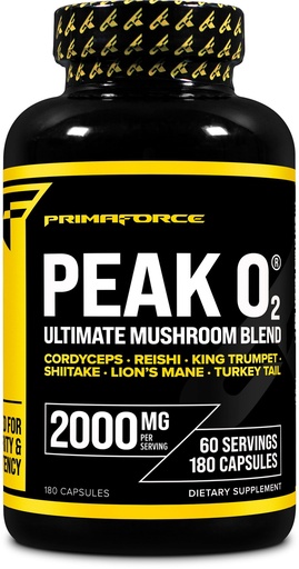 [BRSROHQPOJ4AODL3] Primaforce Peak O2 Performance Mushroom Powered Oxygen Absorption Booster (180 Capsules) (2,000 mg Per Serving, 60 Servings) - Athletic Performance Supplement, Ultimate Mushroom Blend