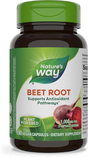 [BRSWIYT7PMBRMED6] Nature's Way Beet Root Capsules, Supports Antioxidant Pathways*, Helps Neutralize Free Radicals*, 1000 mg per 2-Capsule Serving, Vegan, 100 Count (Packaging May Vary)