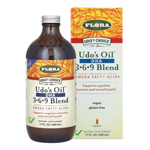 [BRSWGEALDN4BUDQ7] FloraHealth UDO’s Oil DHA 3•6•9 Blend, Vegan, 2:1:1, 17 fl. oz. Glass | Udo's Oil Balanced 2:1:1 Ratio of Omega Fatty Acids, Supports Cognitive Function & Overall Health, Glass Bottle