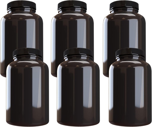 [BRSROZ35BN7QKDYZ] Company Plastic Pill Bottle (6 Pack) Dark Amber Edukiontzi Black Lid, 500cc Edukiera