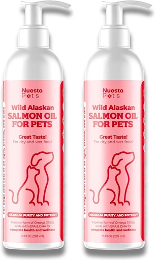 [BRSROGQ6BANW22Y2] Pets 2-Pack Wild Alaskan Salmon Oil Blend for Dogs & Cats | Omega-3 Boost & Shed Defense | Enhances Coat & Skin, Allergy & Dandruff Relief | Coat Support and Treatment - 20 Fl Oz Total