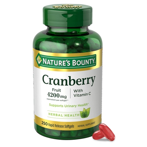[BRSWIYAQOF7B4C3I] Nature's Bounty Cranberry Pills for Women Urinary Tract Health, Cranberry Supplements with Concentrate & Vitamin C, 250 Softgels (Pack of 1)