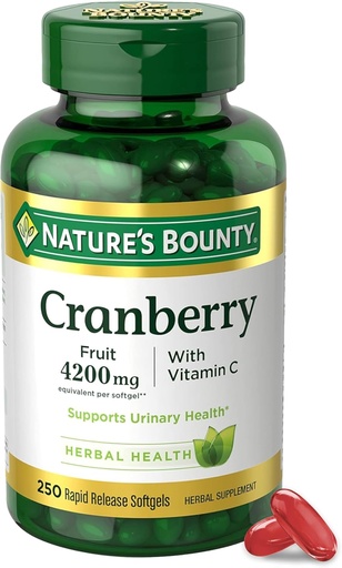 [BRSWIYAQOF7B4C3I] Nature's Bounty Cranberry Pills for Women Urinary Tract Health, Cranberry Supplements with Concentrate & Vitamin C, 250 Softgels (Pack of 1)