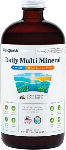 [BRSWIYT3CMOGCC3K] LIQUIDHEALTH Daily Multi Mineral Liquid supplement with Fulvic Acid, Plant Based Ionic Aquamin Sea Minerals - Immune Support, Energy, Gut Health, Detox - Made in USA, Vegetarian (32 oz)