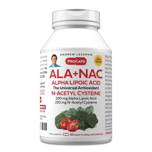 [BRSWI2QLCUPQ4FTG] ANDREW LESSMAN ALA + NAC Alpha Lipoic Acid with N-Acetyl-Cysteine 60 Capsules - Ultra-High Potency, Anti-Oxidant Support for Nervous System, Heart, Brain, Liver, Kidneys, Lungs, Energy. No Additives