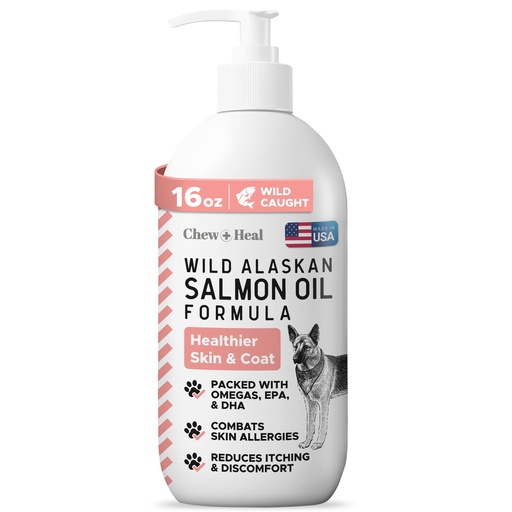 [BRSROZIKCQPAE2Y7] Wild Alaskan Salmon Fish Oil for Dogs - 16 oz. of Fish Oil Formula - Pump Cap Bottle - Contains Omega-3 and 6, Vitamin D, EPA, and DHA for Healthy Skin and Coat