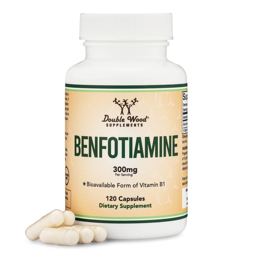 [BRSW2AIOBAMRG3A7] Benfotiamine 300mg Servings (Third Party Tested, 120 Capsules, 150mg Per Cap) Non-GMO, to Boost Thiamine B1 Levels (More Absorbable Than Thiamine, Fat Soluble) by Double Wood