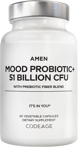 [BRSWYZQYBN7Q2CYV] Aamen Mood Probiotic Supplement 51 miljardia PMY - Organic Prebiotics and Probiotics - Acidophilus Probiotic Pills, Fibers - Mood Organic Ashwagandha, Mustikat - Vegan & non-GMO - 60 kapselia
