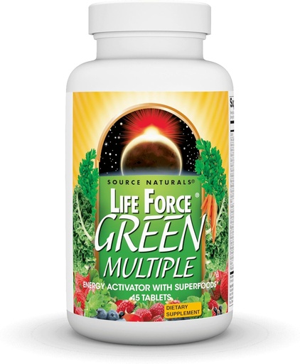 [BRSWIZT4AIPRE23E] Source Naturals Life Force Green Multiple, Energy Activator with Superfoods *, Helps Bring Balance to all 12 Deep Meatabolic Systems in The Body * - 45 tabletta