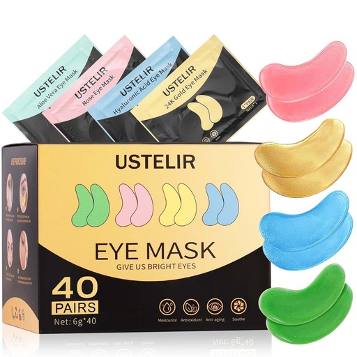 [BRSROBQCOYJQAF3G] Under Eye Patches, 40 Pairs Eye Mask for Dark Circles, Puffy Eyes, Undereye Bags,Wrinkles,Eye Mask Patches with 24K Gold, Hyaluronic Acid,Rose & Aloe Vera, Eye Treatment Skin Care for Men & Women Gift