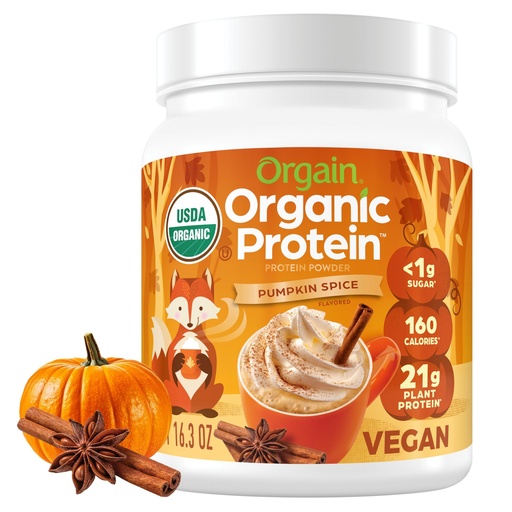 [BRSWGZQRBMBQMFYZ] Orgain Organic Vegan Protein Powder, Pumpkin Spice Seasonal Flavor - 21g of Plant Protein, 5g Prebiotic Fiber, No Lactose Ingredients, No Added Sugar, Non-GMO, For Shakes & Smoothies, 1.02 lb