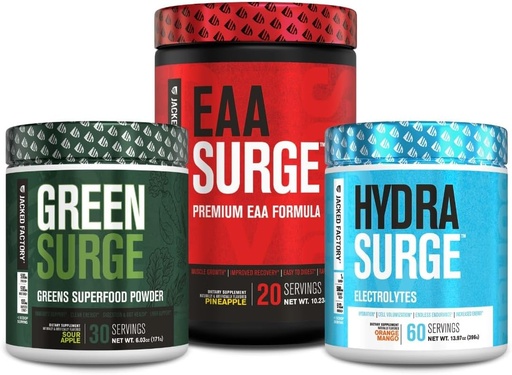 [BRSWYHD4OUMBUCQ6] Jacked Factory Green Surge Green Superfood Powder, Hydrasurge Electrolyte Hydration Supplement, EAA Surge EAA Supplement