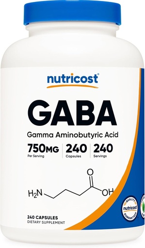 [BRSW2EIRC5YQO336] Nutricost GABA (Gamma Aminobuttersäure) 750mg, 240 Kapseln, 240 Portionen - Non-GMO, Glutenfrei