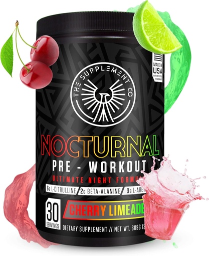 [BRSRMGQPO4HA2EI2] Nocturnal Pre Workout - No Caffeine Night Time Preworkout for Men & Women for High Energy and Massive Pumps - Cherry Limeade, 30 Servings
