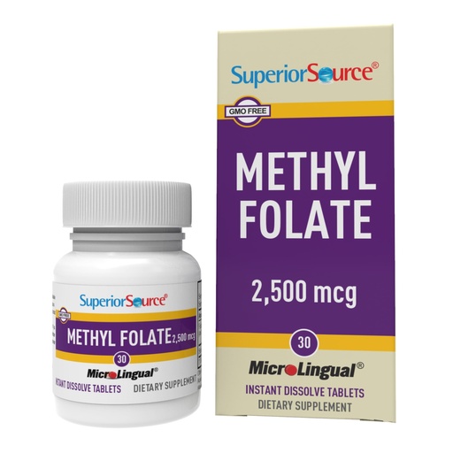 [BRSRMHYCDIBAOE33] Superior Source Methyl Folate 2,500 mcg - Folate Supplement for Women & Men - Methylated Folate Supplement Supports Healthy Nervous System & Red Blood Cells - 30 Sublingual Dissolving Tablets