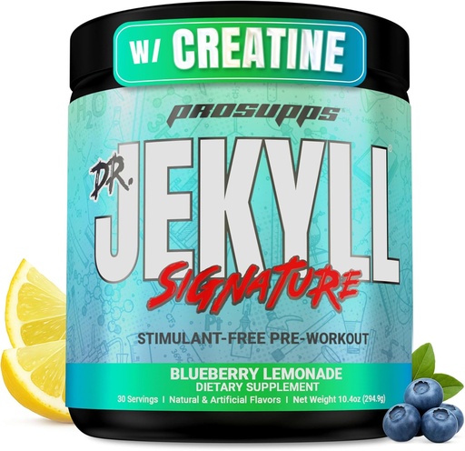 [BRSWGCQYBEIBGGTV] PROSUPPS Dr. Jekyl Signature Pre Workout Pulveris ar kreatīnu - bez noderības Atbalsts Fokuss un izturība - bez kofeīna Vingrošanas un fitnesa bagātinātāji (Melleņu citronāde, 30 Kalpojumi)