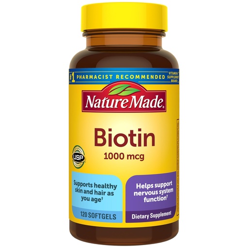[BRSWKFT7AIMAKCDO] Nature Made Biotin 1000 mcg Softgels, Biotin Vitamins Dietary Supplement, Supports Healthy Hair & Skin, 120 Softgels, 120 Day Supply