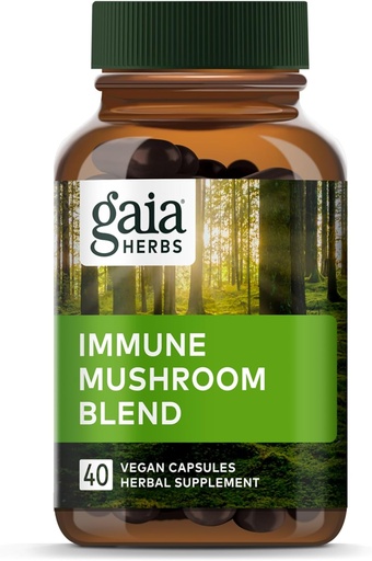 [BRSWYCDQB55BA2T7] Gaia byliny Immune Mushroom Blend - Immune Support Mushroom Supplement for Year-Round Health* - s Reishi, Cordyceps, Turkey Tail, Shiitake, a Chaga Huby - 40 Vegan Kapsule (40-Deň dodávky)