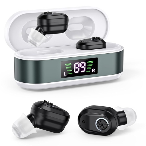 [BRSRMCYBAEMWMHTF] Hearing Aids, Hearing Aids for Seniors Invisible Rechargeable Hearing Amplifier with Noise Cancelling for Adults Hearing Loss, Volume Control Digital In Ear Hearing Assist Devices (Black)