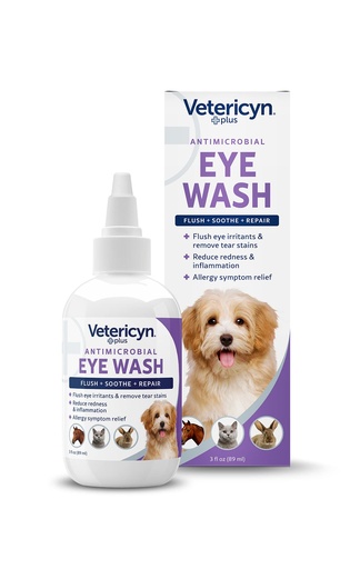 [BRSWKHD6AEOQGHDD] Vetericyn Plus Dog and Cat Eye Wash | Eye Drops for Dogs and Cats to Flush and Soothe Eye Irritations, Dog Tear Stain Cleaner, Safe for All Animals. 3 Ounces