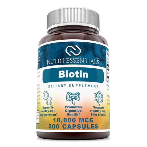 [BRSWKYTYOF7BM33A] Biotin 10,000 Mcg 200 Capsules (Non-GMO)- Supports Healthy Hair, Skin & Nails - Promotes Cell Rejuvenation and Energy Production*