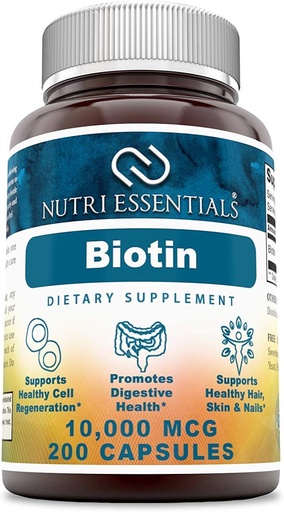 [BRSWKYTYOF7BM33A] Biotin 10.000 Mcg 200 kapslar (Non-GMO) - Stöder Hälsosamt hår, hud och naglar - Främjar cellföryngring och energiproduktion*