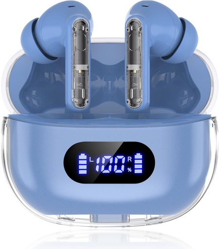 [BRSRAGLRDMFAKADD] Blue Wireless Earbuds P1 PRO, Earphones Wireless Bluetooth Headphones with Clear Call Mics Ear Buds, Comfortable Fit, IPX7 Waterproof Long Battery Life, 30H Playtime for Sports Workout