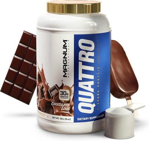 [BRSROFD7OEFB4CLF] Magnum Nutraceuticals Quattro Whey Protein Powder, Chocolate Love 2lb – Premium Protein Isolate Blend for Muscle Growth & Recovery